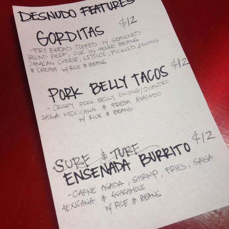 Desnudo Tacos - Las Vegas, NV menu_pic