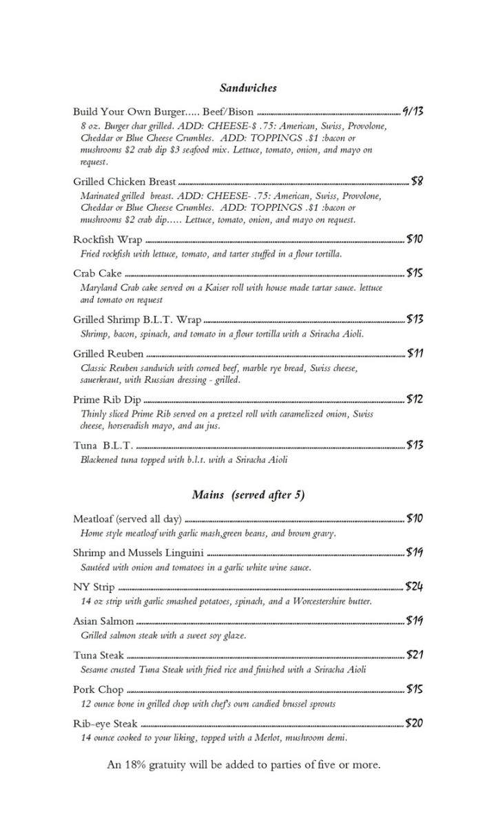 Doc's Downtown Grill - Easton, MD menu_pic
