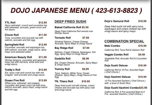 DOJO Japanese Restaurant - Newport, TN menu_pic