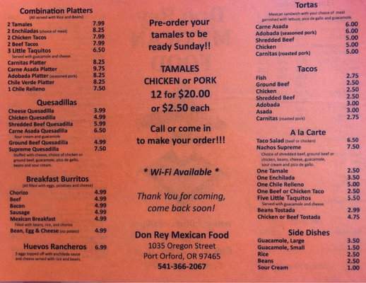 Don Rey Mexican Food - Port Orford, OR menu_pic