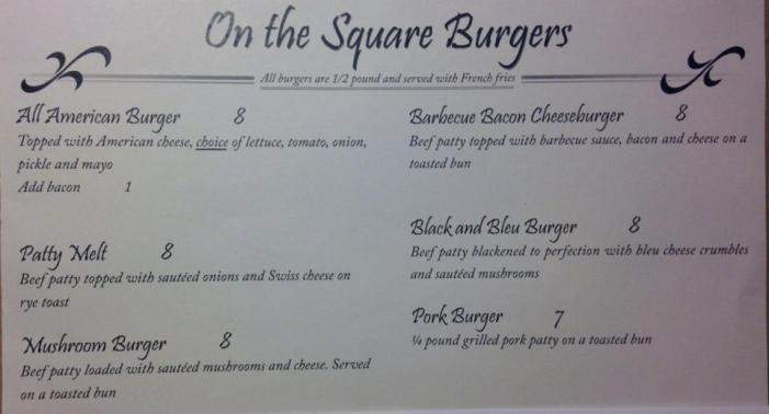Downtown on the Square - Columbia City, IN menu_pic