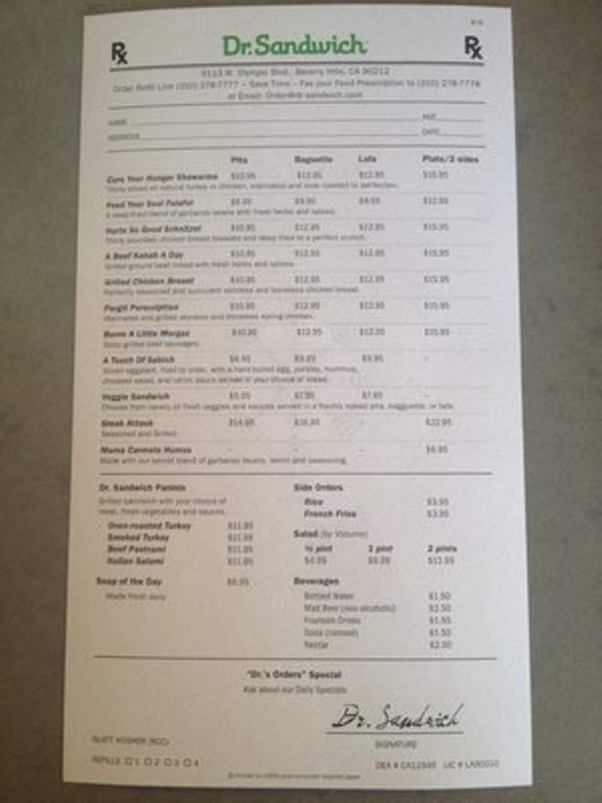 Dr. Sandwich - Beverly Hills, CA menu_pic
