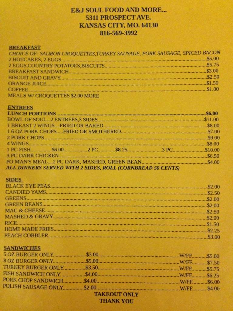 E & J Soul Food - Kansas City, MO menu_pic
