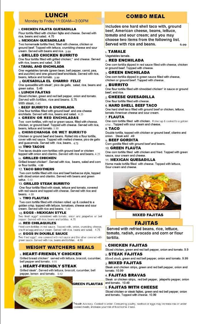 El Charro Feliz - Mishawaka, IN menu_pic