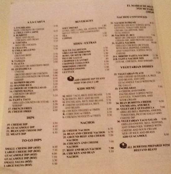 El Mariachi - Tuscaloosa, AL menu_pic