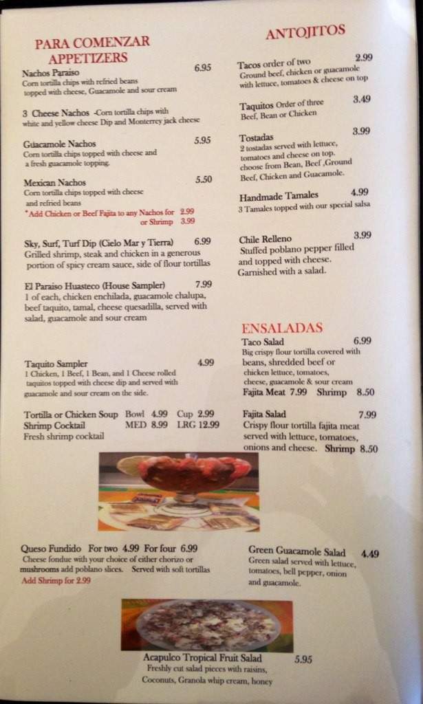 El Paraiso Acapulco - Searcy, AR menu_pic