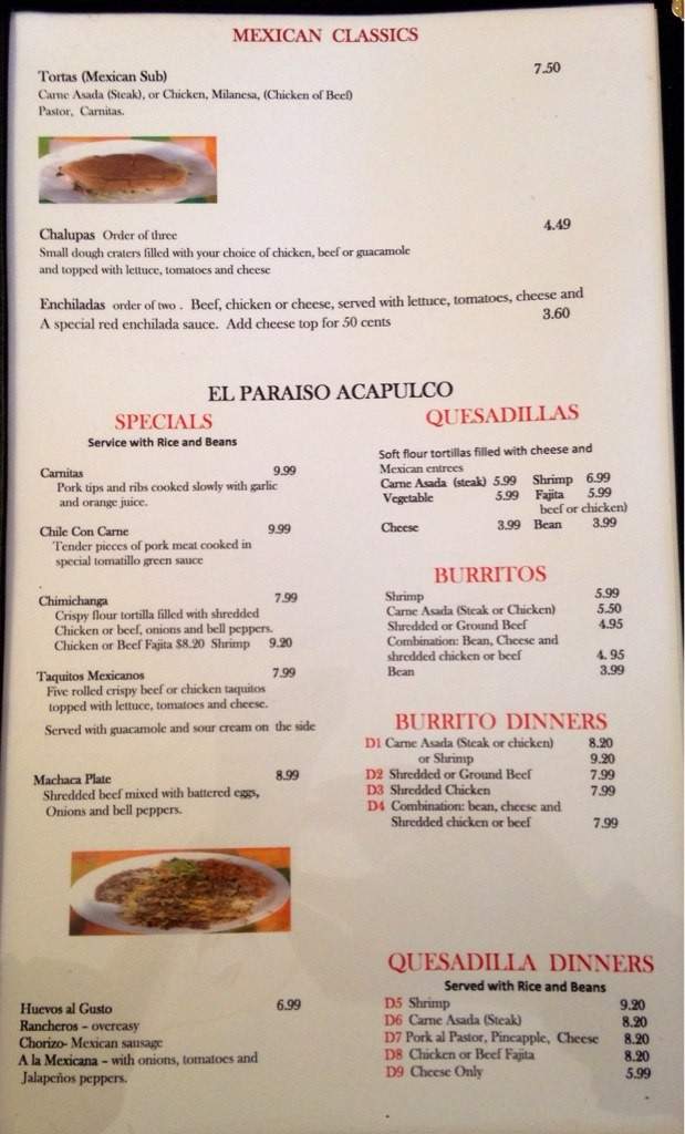 El Paraiso Acapulco - Searcy, AR menu_pic