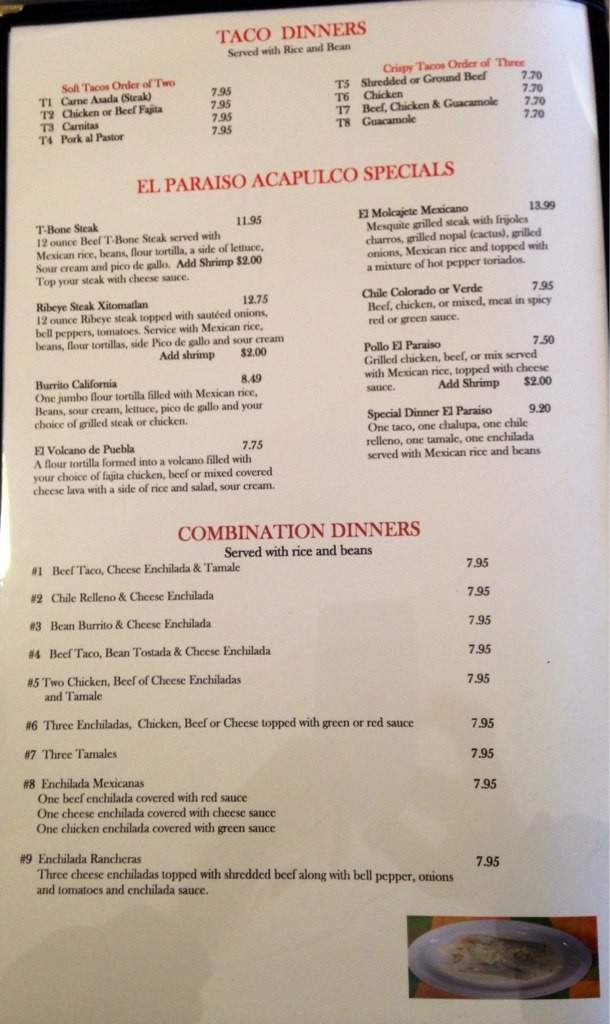 El Paraiso Acapulco - Searcy, AR menu_pic