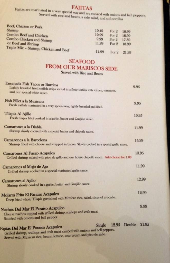 El Paraiso Acapulco - Searcy, AR menu_pic