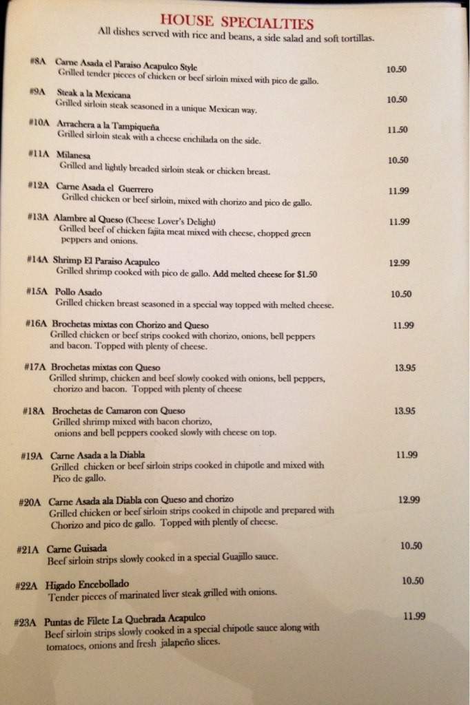 El Paraiso Acapulco - Searcy, AR menu_pic