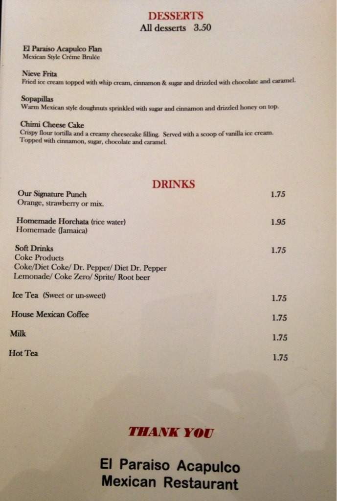 El Paraiso Acapulco - Searcy, AR menu_pic