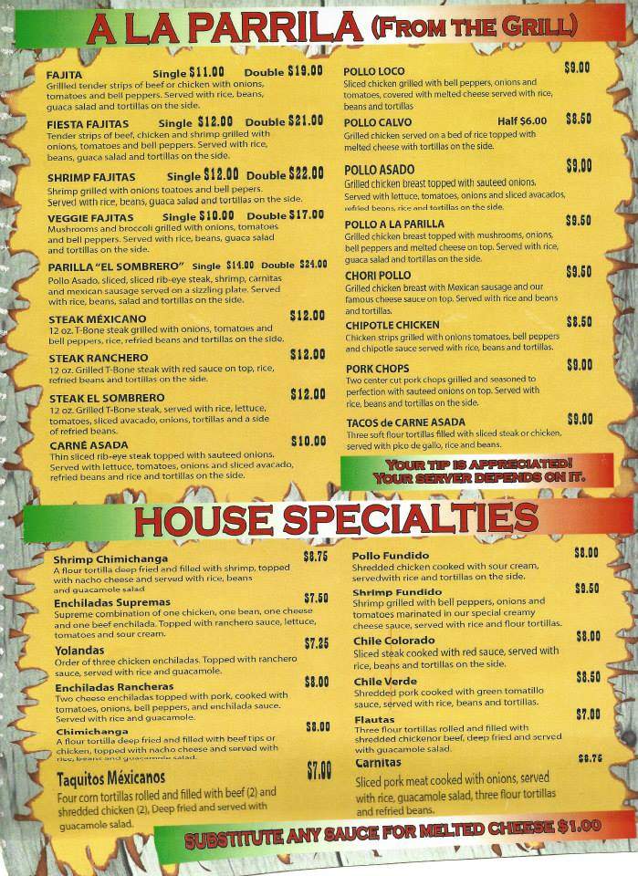 El Sombrero - Springfield, MO menu_pic