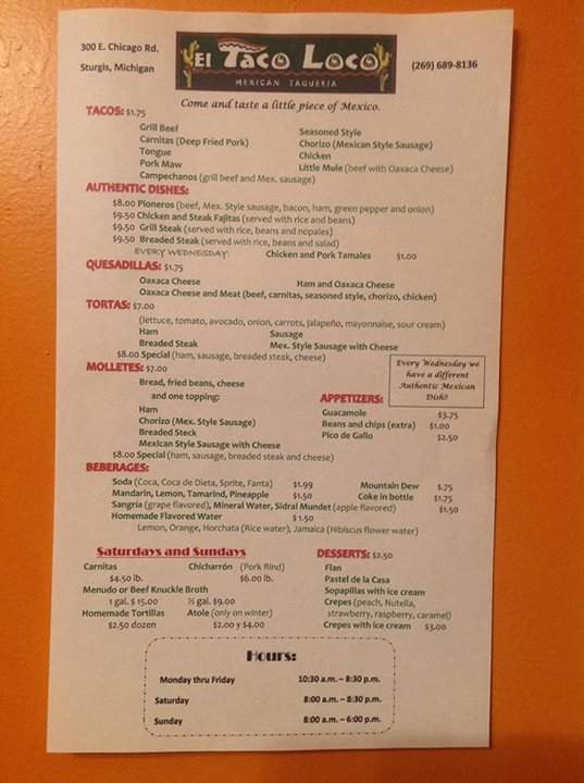 El Taco Loco - Sturgis, MI menu_pic