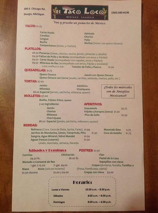 El Taco Loco - Sturgis, MI menu_pic