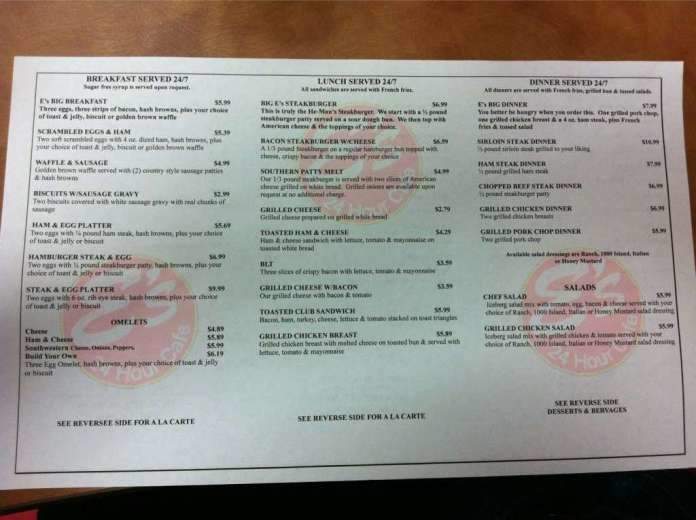 E's 24 Hour Cafe - Memphis, TN menu_pic