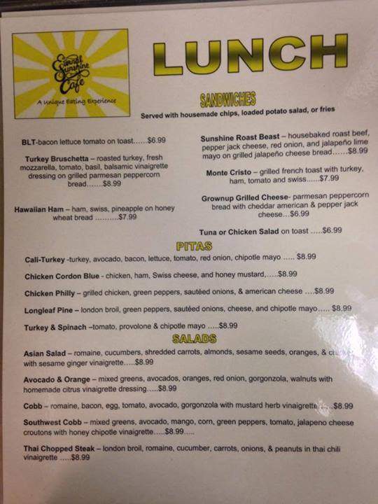 Eternal Sunshine Cafe - Wilmington, NC menu_pic