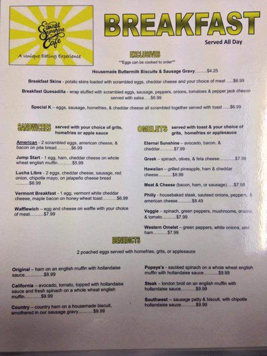 Eternal Sunshine Cafe - Wilmington, NC menu_pic