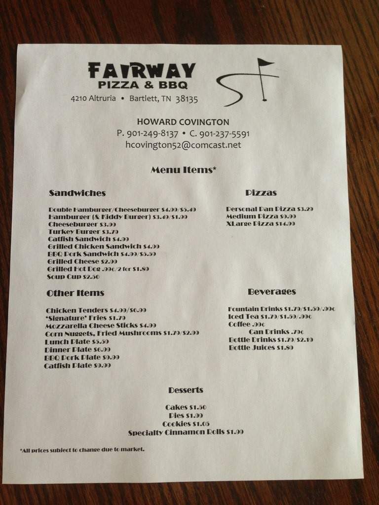 Fairway Pizza & BBQ - Bartlett, TN menu_pic