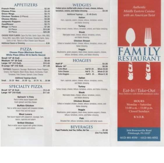 Family Restaurant - Pittsburgh, PA menu_pic