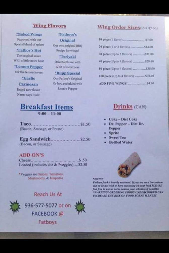Fatboys - Huntsville, TX menu_pic