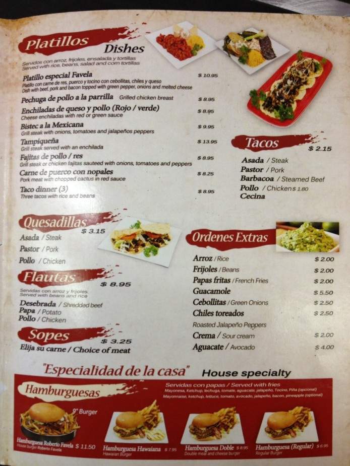 Favela's Restaurant - Chicago, IL menu_pic
