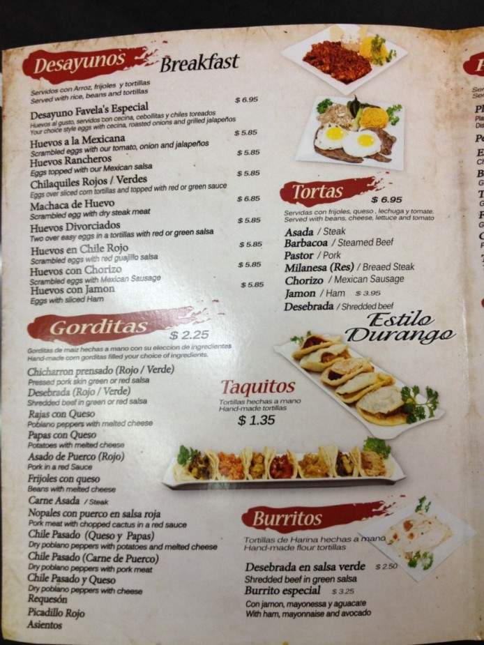 Favela's Restaurant - Chicago, IL menu_pic