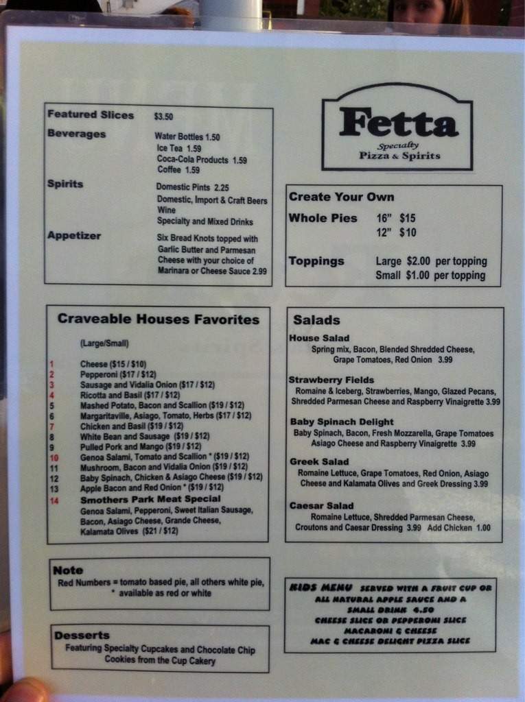 Fetta Specialty Pizza and Spirits - Owensboro, KY menu_pic