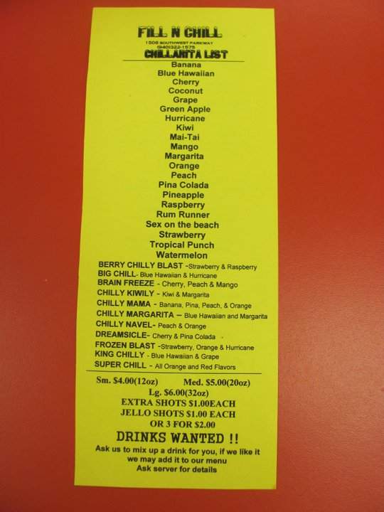 Fill N' Chill - Wichita Falls, TX menu_pic