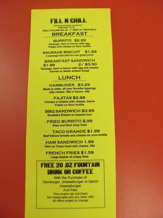Fill N' Chill - Wichita Falls, TX menu_pic