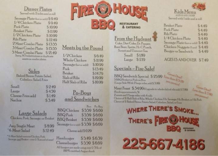Fire House BBQ - New Orleans, LA menu_pic
