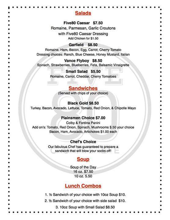 Five80 Coffeehouse - Enid, OK menu_pic