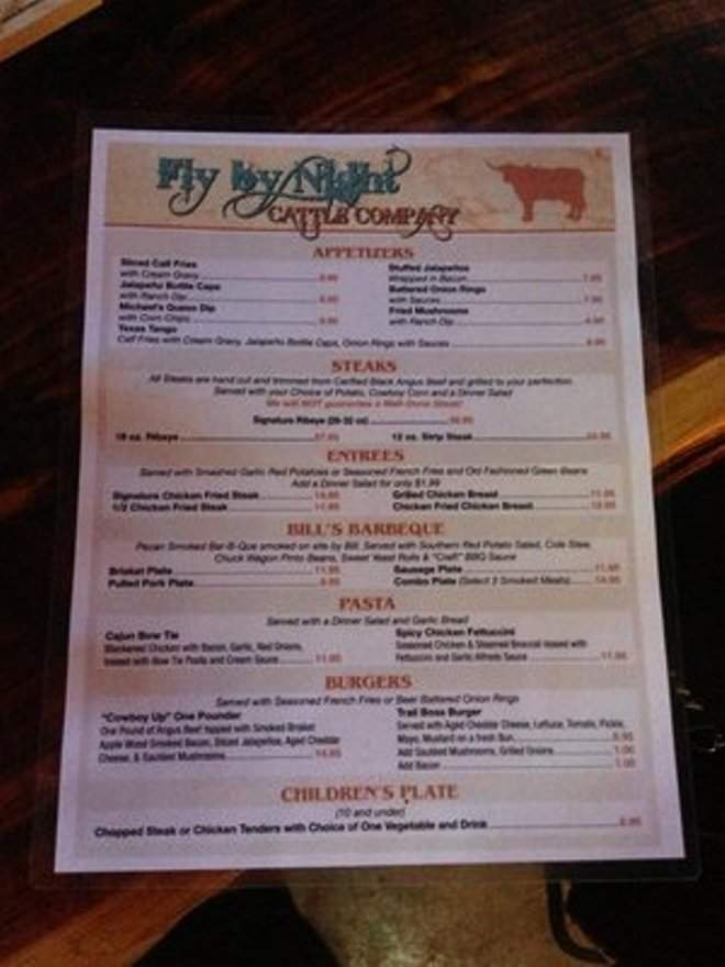 Fly By Night Cattle Company Steakhouse - Cleburne, TX menu_pic