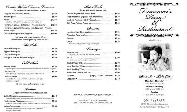 Francesca's Pizza and Wine Bar - Royal Palm Beach, FL menu_pic