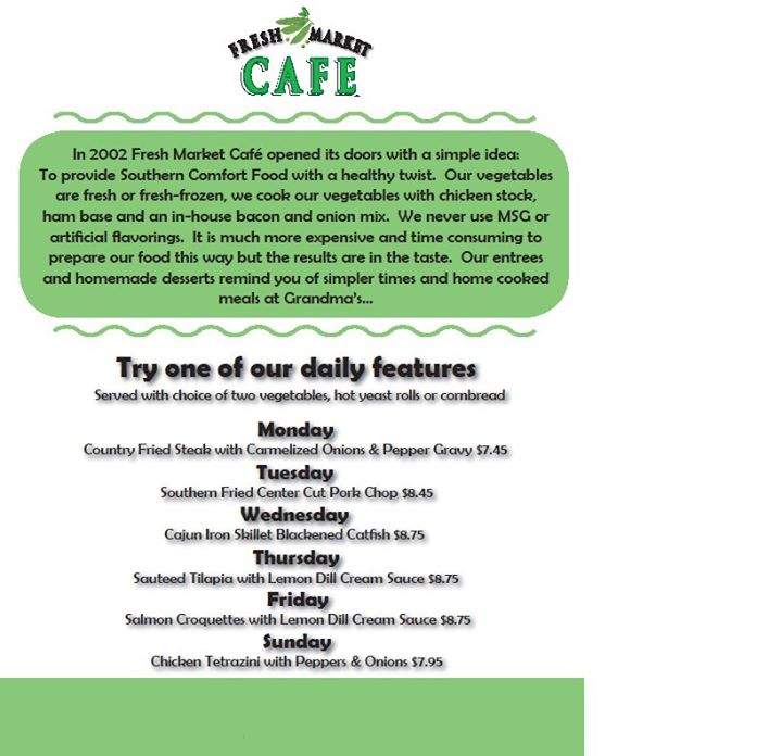Fresh Market cafe - Tupelo, MS menu_pic