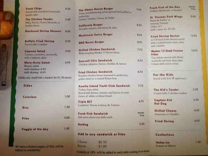 Galley Bar & Grille at the Amelia Island Yacht Basin - Fernandina Beach, FL menu_pic