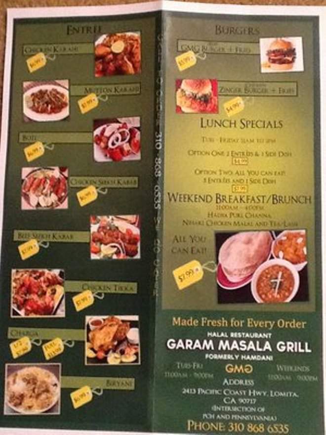 Garam Masala Grill - Lomita, CA menu_pic