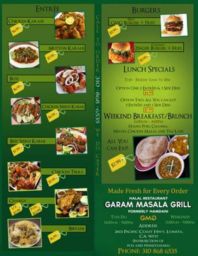 Garam Masala Grill - Lomita, CA menu_pic