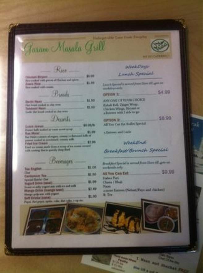Garam Masala Grill - Lomita, CA menu_pic