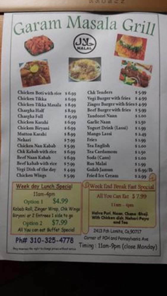 Garam Masala Grill - Lomita, CA menu_pic