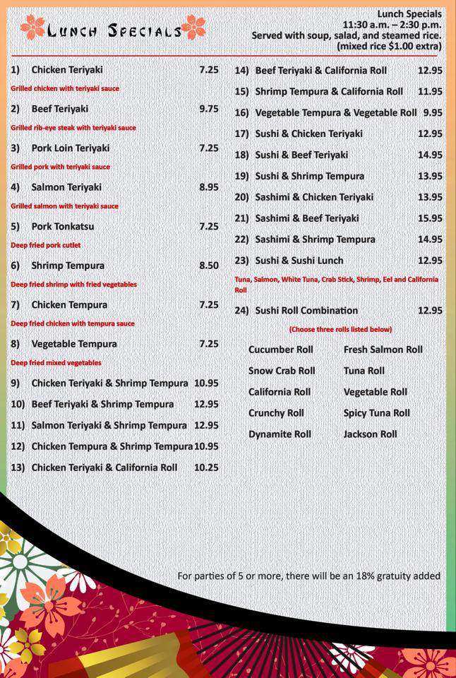 Geisha Japanese Restaurant - Jackson, TN menu_pic