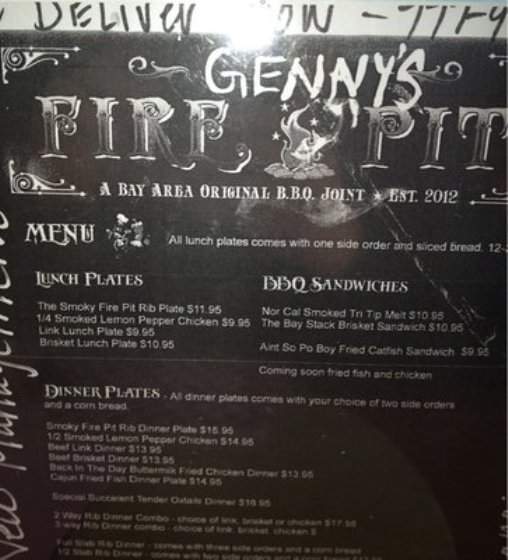 Genny's BBQ - Oakland, CA menu_pic