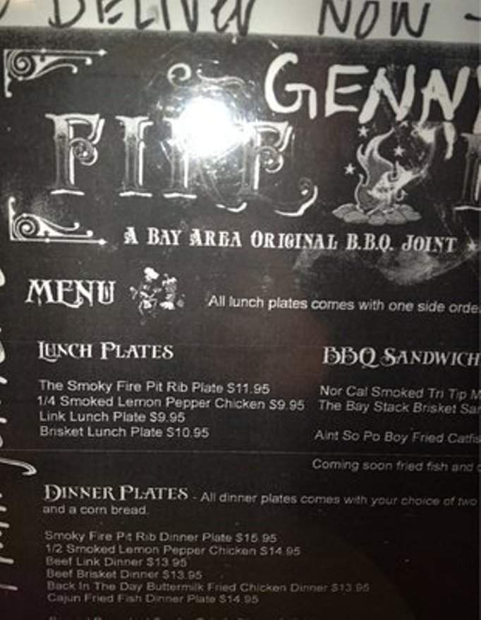 Genny's BBQ - Oakland, CA menu_pic