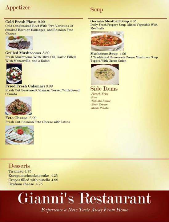 Gianni's - Bowling Green, KY menu_pic