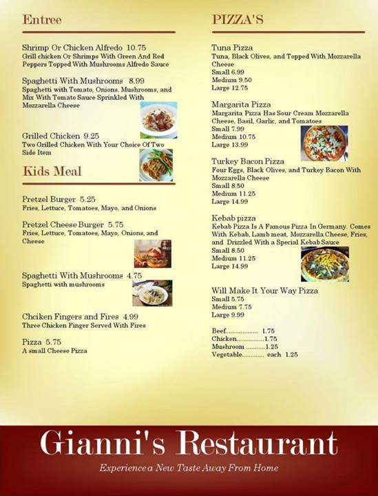 Gianni's - Bowling Green, KY menu_pic