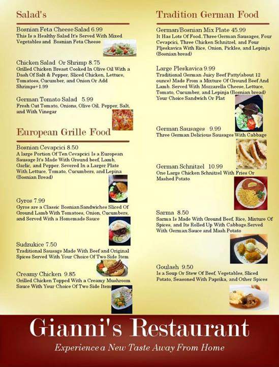 Gianni's - Bowling Green, KY menu_pic