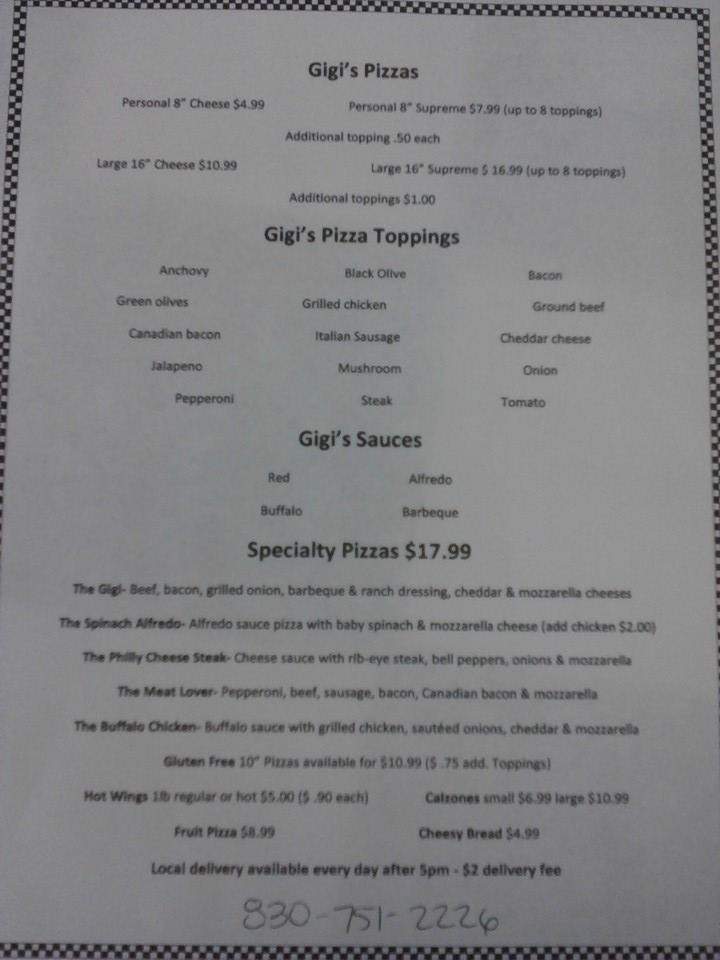 Gigi's Cafe - Lakehills, TX menu_pic