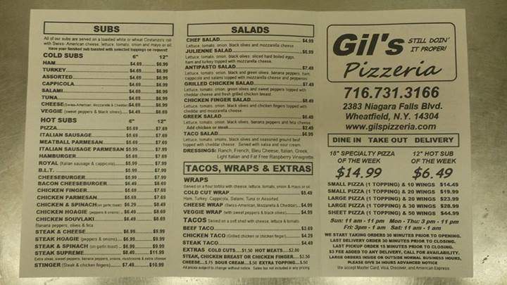 Gil's Pizzeria - Niagara Falls, NY menu_pic