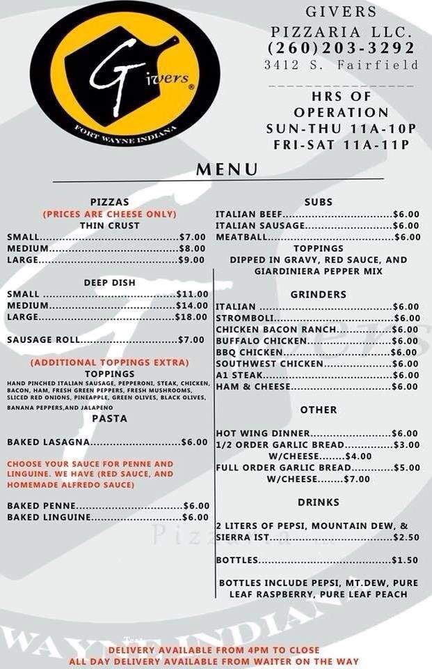 Givers Pizzaria - Fort Wayne, IN menu_pic