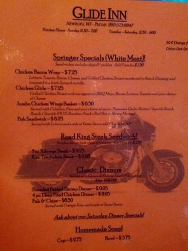 Glide Inn - Kewaskum, WI menu_pic