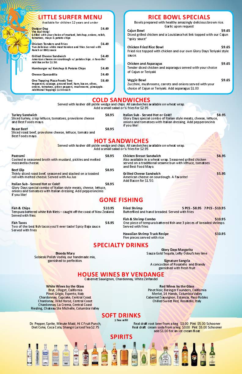 Glory Days Beachside Grill - Seal Beach, CA menu_pic